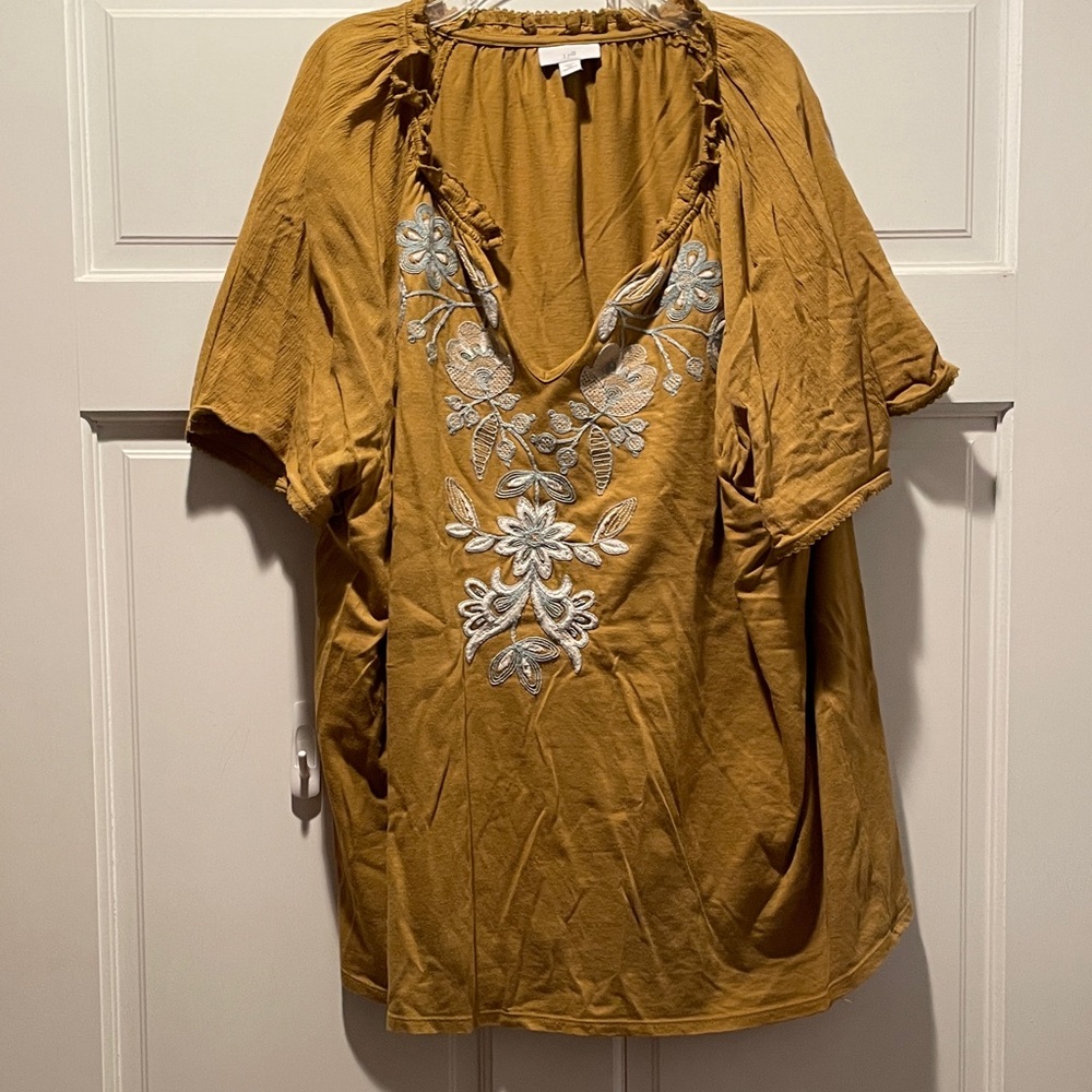JJIll Embroidered Mustard Women's Top